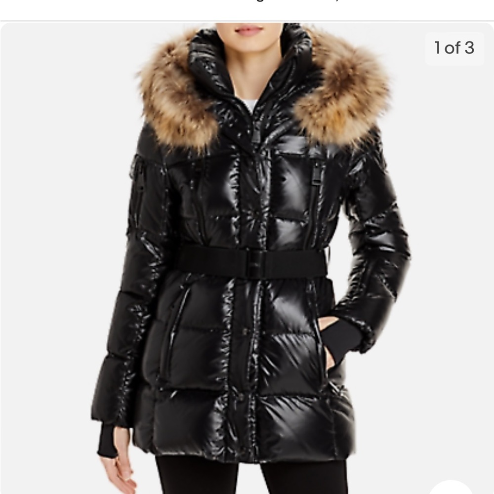 Sam fox fur trimmed hood belted jacket